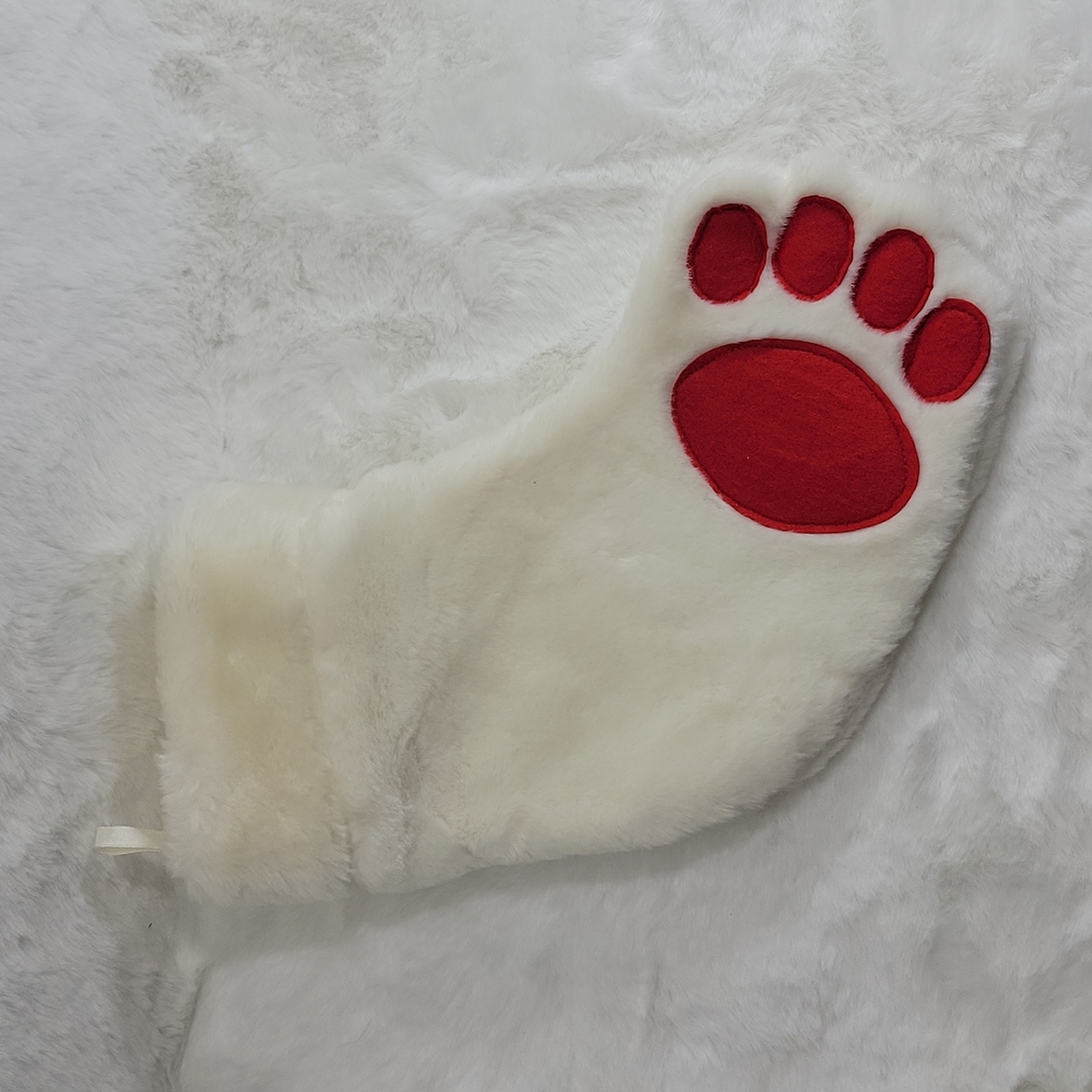 Pet Stocking Red and White with Paw Print